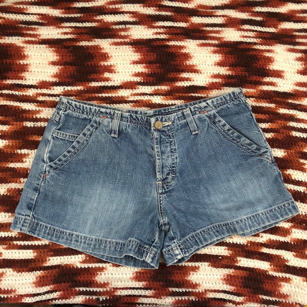 Y2K Vintage Micro Mini Baddie Low Rise Denim Jean Blue Booty Cargo Shorts Grunge
